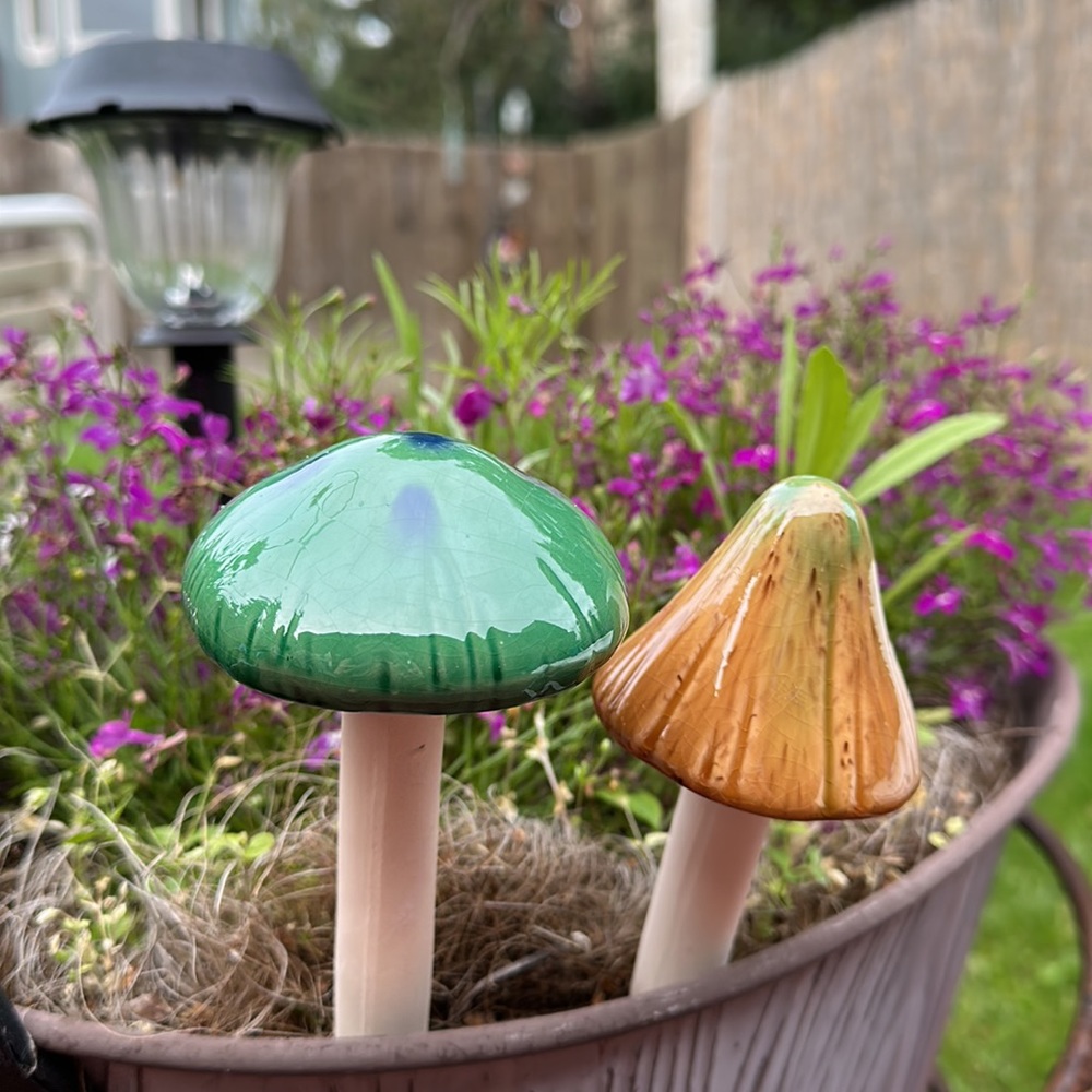 MUSHROOMS CERAMIC & Glazed 9” High Decorative Decor